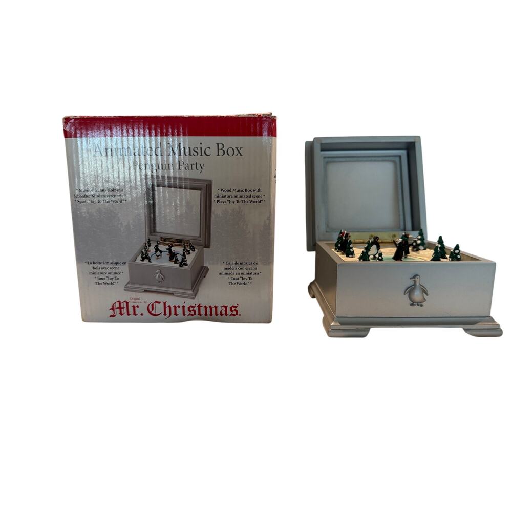 Mr. Christmas  Music Box "Penguin Party" - Wood Music Box with Skating Penguins